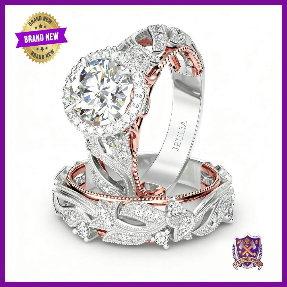 4 Carat Sterling Silver Wedding Ring Set Size 7 Halo Design